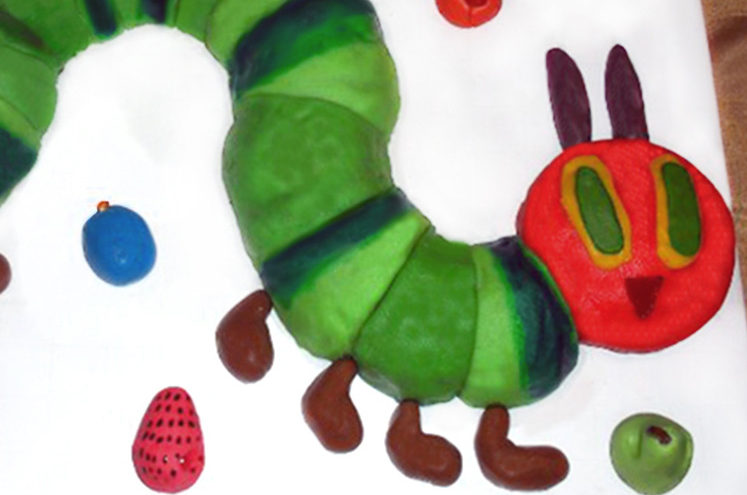 A caterpillar-shaped cake