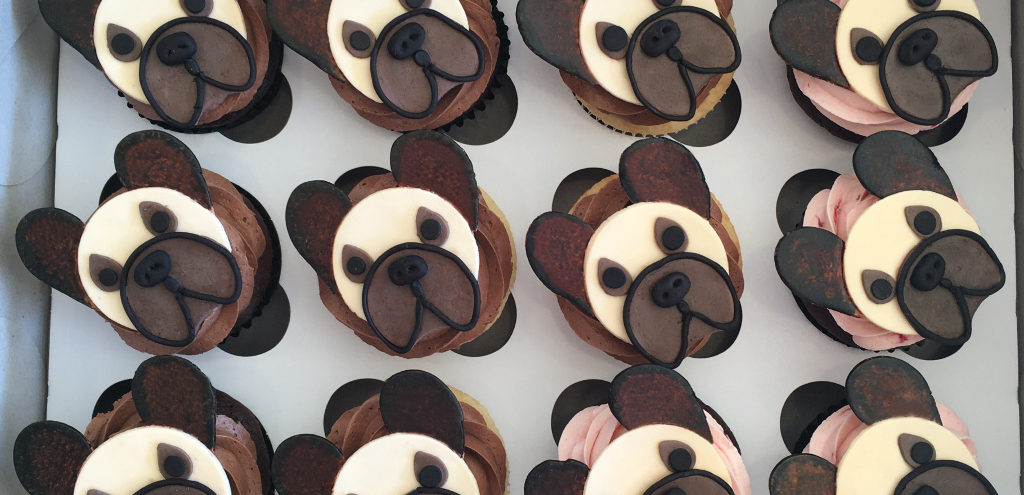 Cupcakes with edible French Bulldog toppers